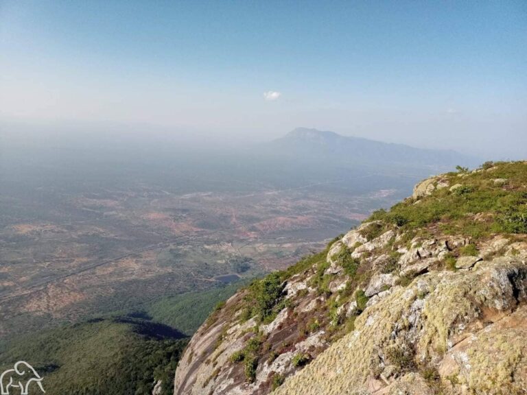 Bertop van Mount Longido met daarachter een blauwe lucht