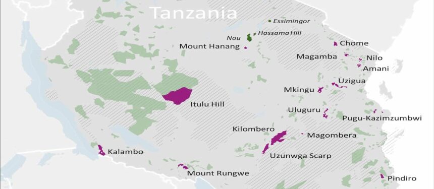 Kaart van Tanzania met alle bos natuurreservaten en beschermde gebieden