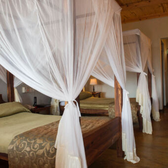 familie kamer kamer voor een familie met twee tweepersoons bedden klamboe in Tloma lodge tanzania