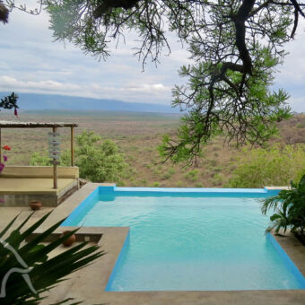 geweldig uitzicht vanuit het zwembad rechthoekig zwembad met uitzicht over manyara behorend bij een villa tanzania