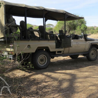 open safari auto open safari auto met canvas dak en plek voor 6 gasten die vaak worden gebruikt in het zuiden van tanzania