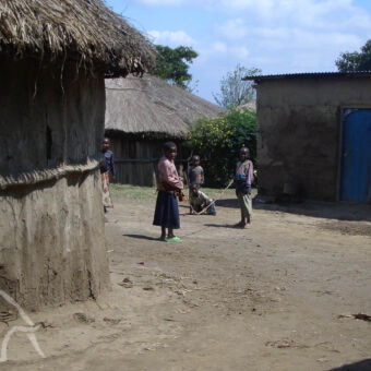 kinderen aan het spelen spelende kinderen tussen de huisjes op het platteland in t