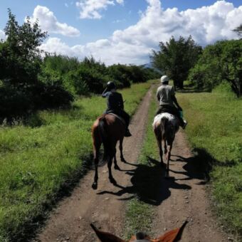 twee mensen op een paard tijdens een safari rondreis in mufindi highlands tanzania activiteit paardrijden