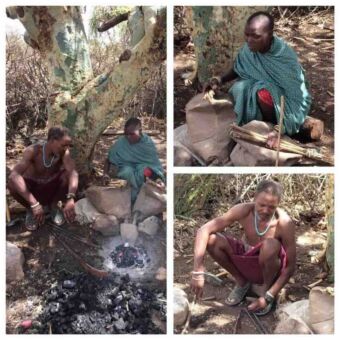 Het leven van de Hazhabe stam bij een vuurtje met pijl en boog excursie tanzania