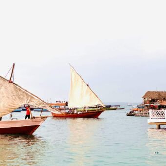 dhow boten in de haven van Zanzibar tanzania