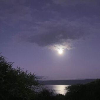volle maan die schijnt op lake Manyara